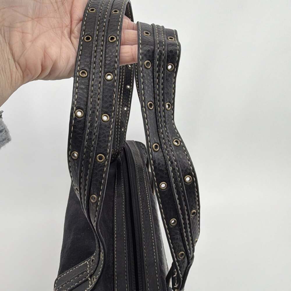 VTG Sag Harbor Faux Suede Black Satchel Shoulder Bag Y2K Style Studded Detail - Picture 8 of 11